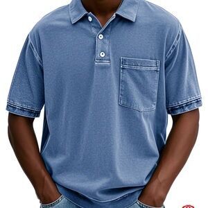 Casual Blue Polo Shirt with Denim Look